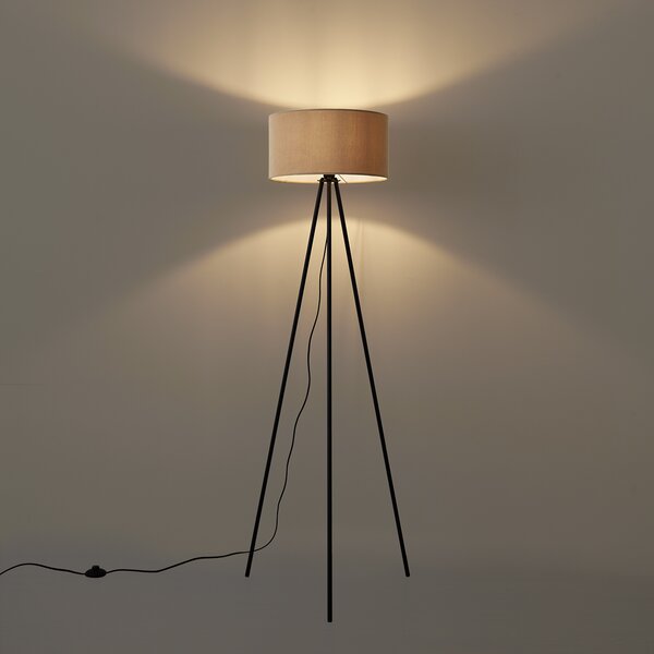 Moderní stojací lampa na trojnožce v barvě taupe se sametovým stínidlem - Luz