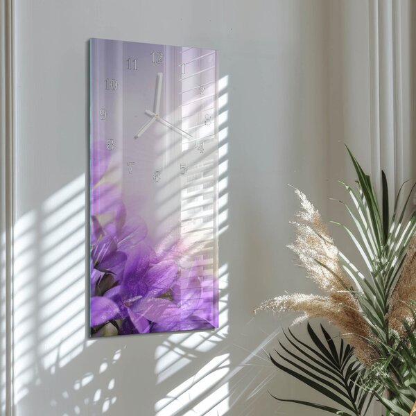 Skleněné hodiny vertikální Fialové květy zsppb-30x60-00295212