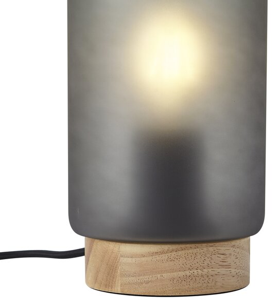 Moderní stolní lampa dřevěěná s matným šedým sklem - Umbra