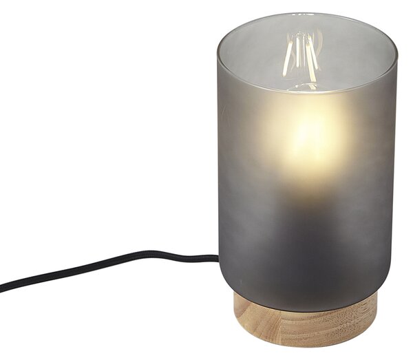 Moderní stolní lampa dřevěěná s matným šedým sklem - Umbra