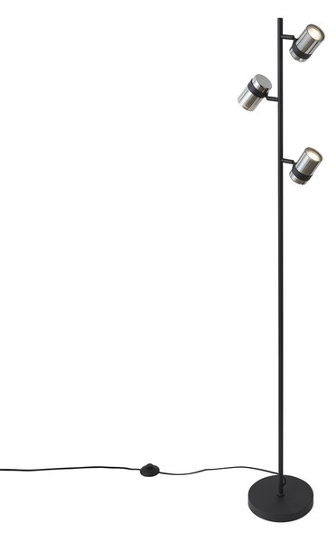 Moderní stojací lampa černá s kouřovým sklem, 3 světla, otočná a sklopná - Gianni