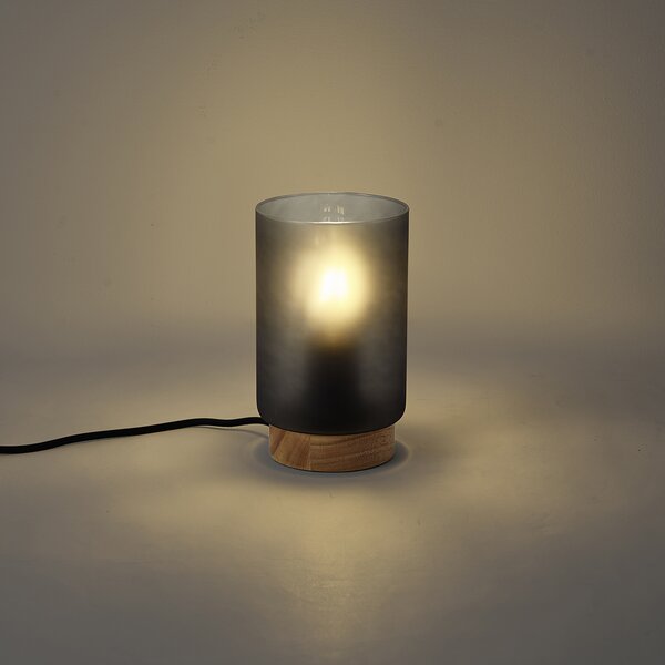 Moderní stolní lampa dřevěěná s matným šedým sklem - Umbra