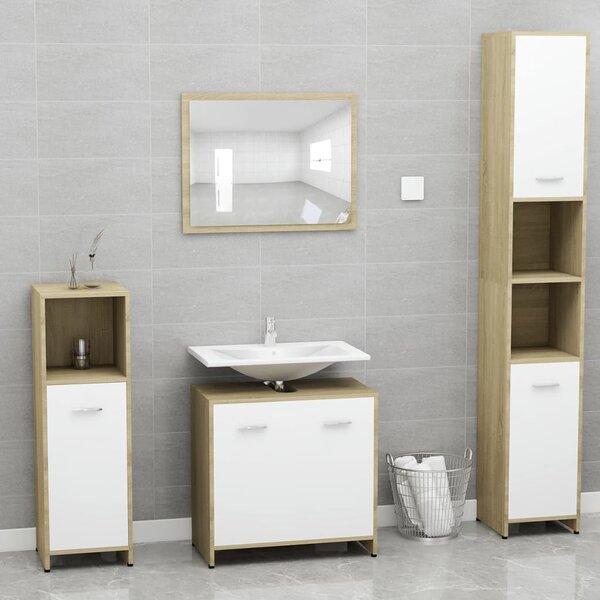 Set koupelnového nábytku bílý a dub sonoma kompozitní dřevo