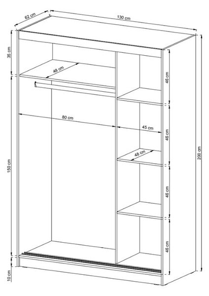 Šatní skříň WHITNEY 130, dub sonoma, 60x130x200
