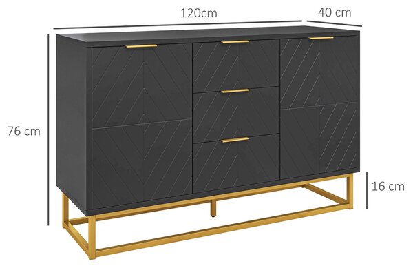 Bufet – Komoda – Skříň – Příborník – Černý Imitace imitující dřevo s zlatými detaily