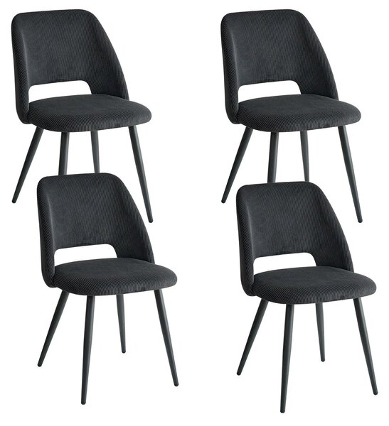 Jídelní židle potažené látkou s texturou ribfleku, s pohodlným polstrováním a ergonomickým designem pro jídelnu