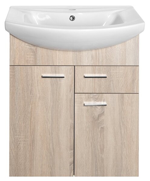 Aqualine Sapho, ZOJA umyvadlová skříňka 61,5x74x32cm, 2x dvířka, 1x zásuvka, dub platin, 51165
