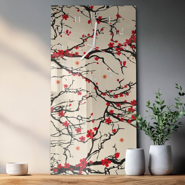 Skleněné hodiny vertikální Květinový vzor zsppb-30x60-00260374