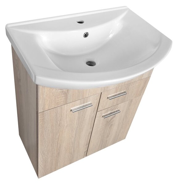 Aqualine Sapho, ZOJA umyvadlová skříňka 61,5x74x32cm, 2x dvířka, 1x zásuvka, dub platin, 51165