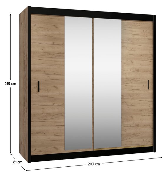 KONDELA Skříň s posuvnými dveřmi, černá/dub craft, 203x215 cm, CRAFT