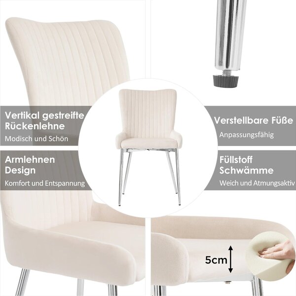 Jídelní židle - Sametové židle - Pohodlné křesla - Komfortní posezení - Kovové nohy - Kompaktní design
