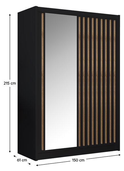 KONDELA Skříň s posuvnými dveřmi, černá/dub craft, 150x215 cm, LADDER