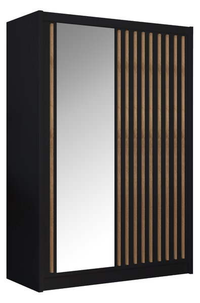 KONDELA Skříň s posuvnými dveřmi, černá/dub craft, 150x215 cm, LADDER