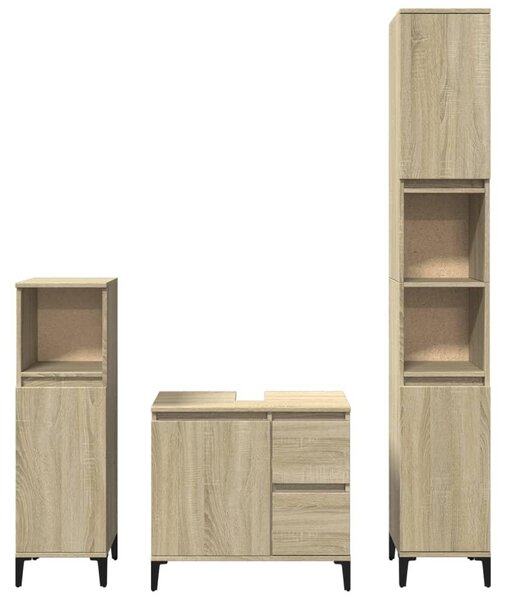 Sada koupelnového nábytku - Koupelnový nábytek - Skříňka pod umyvadlo - Podstavní skříňka - Zrcadlová skříňka - Barva: Sonoma (imitace dubu)