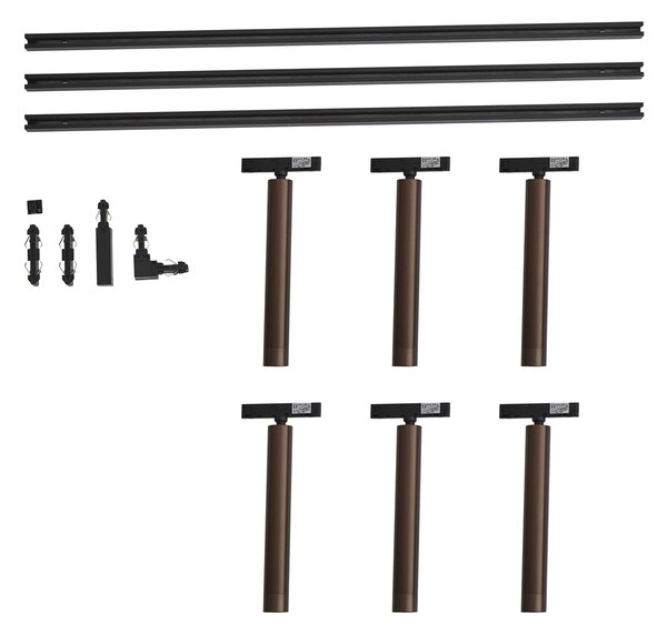 Moderní kolejnicový systém černý s 6 tmavě bronzovými bodovými světly 1-fázový - Slimline Avery