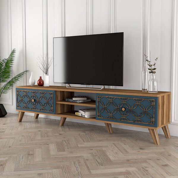 TV stolek/skříňka Clara (Ořech + Modrá). Akce -25%