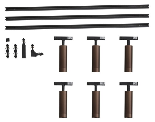 Moderní kolejnicový systém s 6 bodovými světly tmavě bronzový 1-fázový - Slimline Uzzy