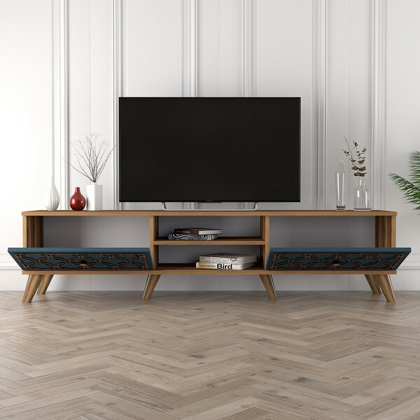 TV stolek/skříňka Clara (Ořech + Modrá). Akce -25%