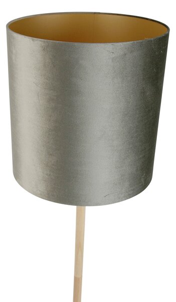 Dřevěná stojací lampa se zeleným sametovým stínidlem 40 cm - Mels