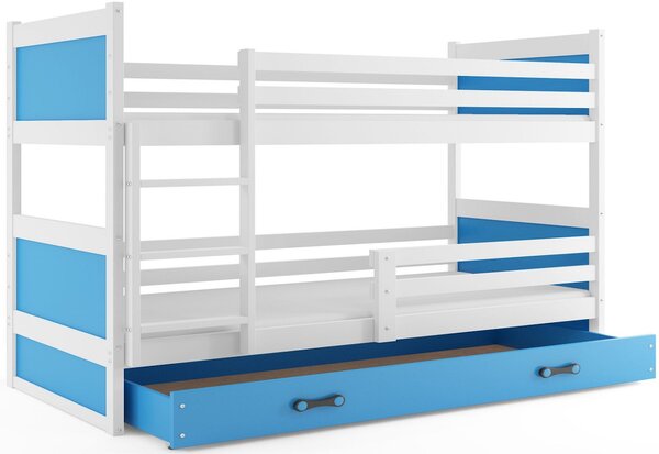 Patrová postel RICO 2 COLOR + úložný prostor + matrace + rošt ZDARMA , 80x190 cm, bílý, blankytná