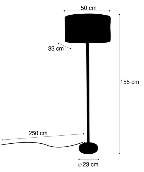 Dřevěná stojací lampa s oválným sametovým stínidlem s motivem listů 50 cm - Mels