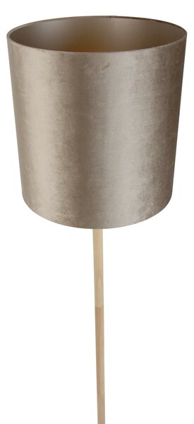 Dřevěná stojací lampa s béžovým sametovým stínidlem 40 cm - Mels