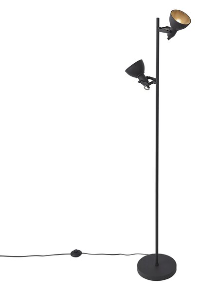 Průmyslová stojací lampa černá s dřevem 2-světla - Jakub