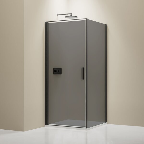Rohový sprchový kout s výklopnými dveřmi NT416 Černý mat - 8 mm sklo Nano grey - možnost volby šířky