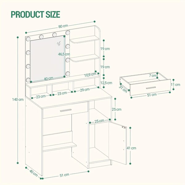 Kosmetický stolek - Toaletní stolek - S 10 LED lampami