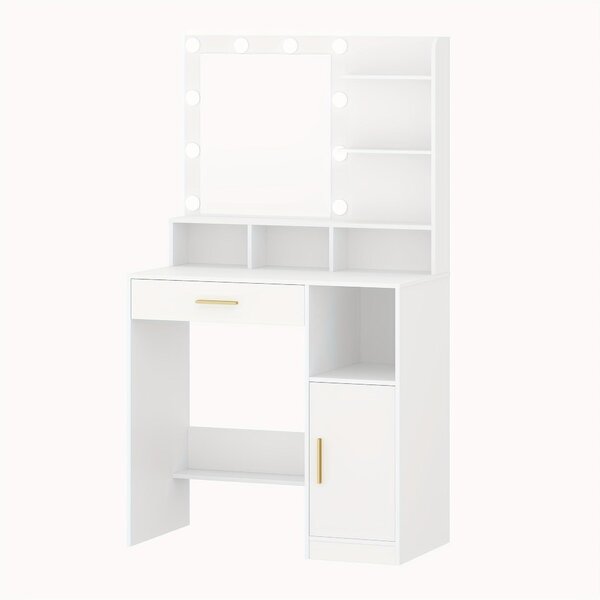 Kosmetický stolek - Toaletní stolek - Stolek na líčení - Stolek pro vizážistku - Toaletní stolek - 10 LED lampiček
