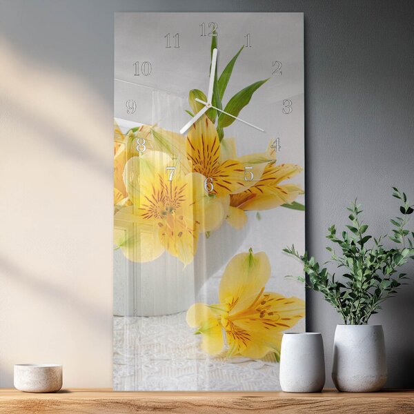 Skleněné hodiny vertikální Žluté květy zsppb-30x60-00295213