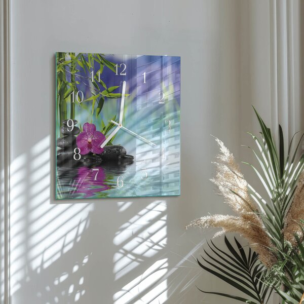 Skleněné hodiny Lázeňská orchidej zskb-30x30-00085116