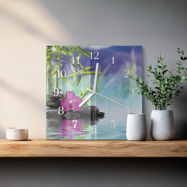 Skleněné hodiny Lázeňská orchidej zskb-30x30-00085116