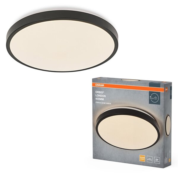 Černé LED stropní svítidlo 24 W LONDON 400 mm, teplá bílá OSRAM