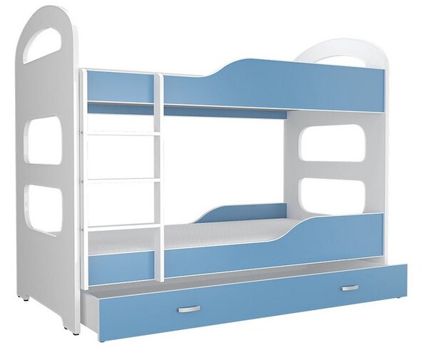 Dětská patrová postel PATRIK 2 COLOR + matrace + rošt ZDARMA, 160x80, bílý/modrý