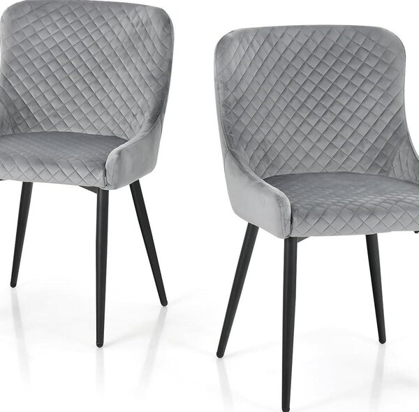 Sada dvou jídelních židlí s velurovým potahem, černými kovovými nohami a ergonomickým designem