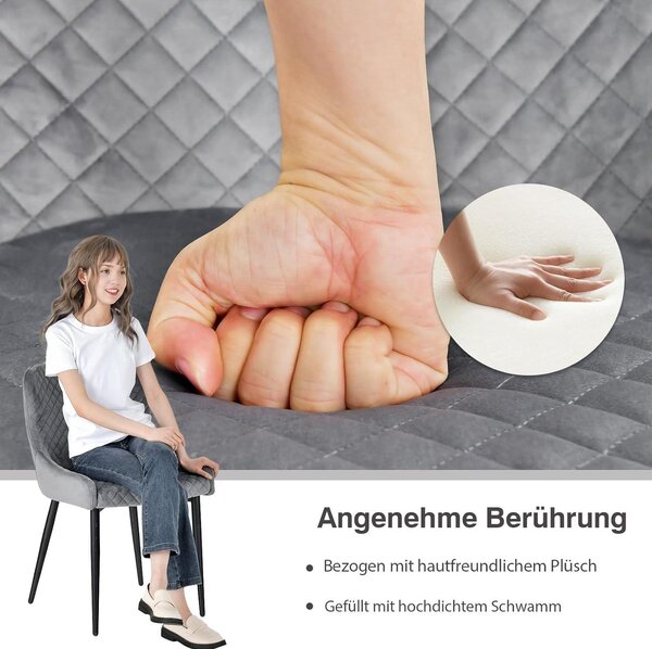 Sada dvou jídelních židlí s velurovým potahem, černými kovovými nohami a ergonomickým designem