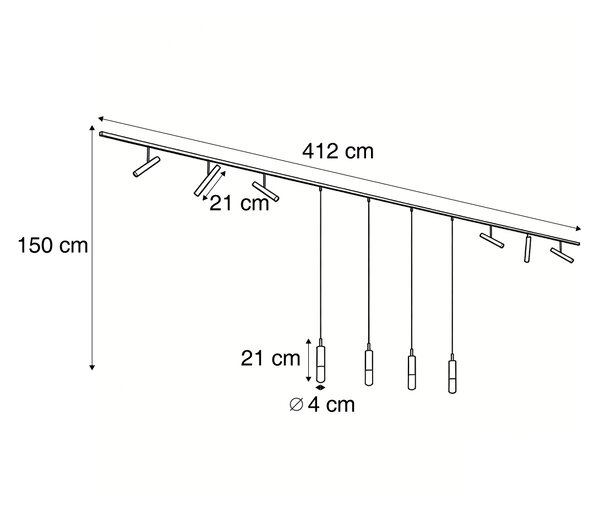 Moderní kolejnicový systém černý s 6 bodovými světly a 4 závěsnými světly tmavě bronzový 1-fázový - Slimline Avery Loyce