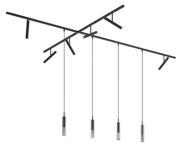 Moderní kolejnicový systém černý s 6 bodovými světly a 4 závěsnými světly černý 1-fázový - Slimline Avery Loyce