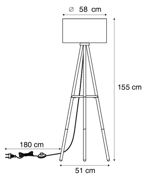 Dřevěná stojací lampa s trojnožkou a zeleným stínidlem 50 cm - Lou