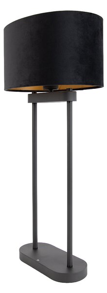 Stolní lampa černá s černým oválným stínidlem 35 cm - Thijmen
