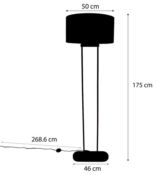 Béžová stojací lampa s oválným lněným bílým stínidlem 50 cm - Thijmen