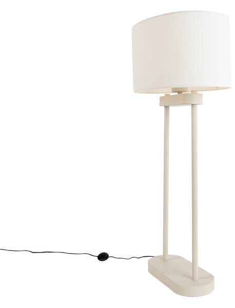 Stojací lampa béžová s oválným bílým lněným stínidlem 35 cm - Thijmen