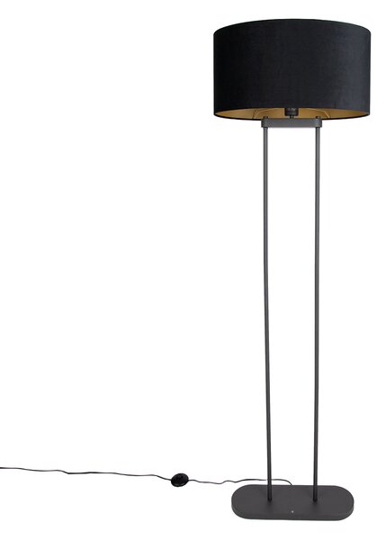 Stojací lampa černá s černým oválným stínidlem 50 cm - Thijmen