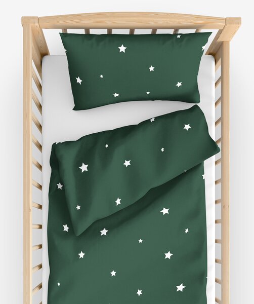 Goldea vánoční bavlněné povlečení do dětské postýlky - hvězdičky na tmavě zelené 90 x 120 a 40 x 60 cm