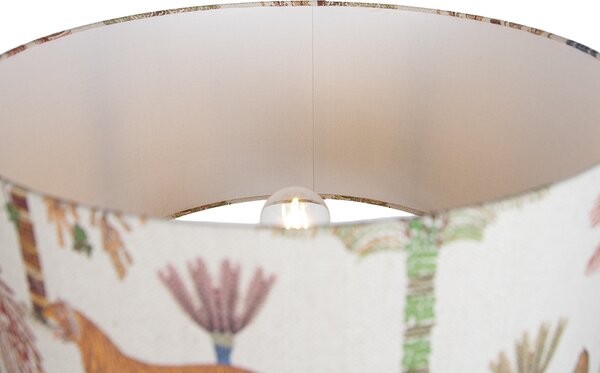 Dřevěná stojací lampa na trojnožce s vícebarevným stínidlem se zvířecím potiskem 50 cm - Lou