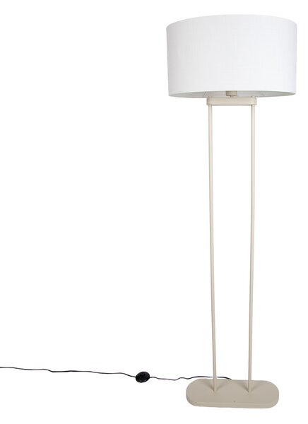 Béžová stojací lampa s oválným lněným bílým stínidlem 50 cm - Thijmen