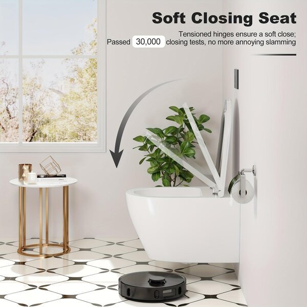 Záchodová mísa – závěsná – nástěnná toaleta – WC mísa – toaletní sada – bezokrajový design – sedátko s pomalým dovíráním, ve tvaru D