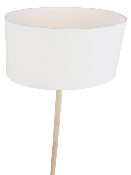 Dřevěná stojací lampa s oválným lněným stínidlem bílá 50cm - Mels