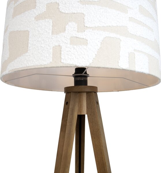 Dřevěná stojací lampa s béžovo-bílým pruhovaným stínidlem 50 cm - Tripod Classic